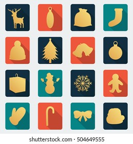 Christmas icon set. Flat design. Vector illustration