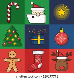 Christmas icon set. Flat design vector illustration.