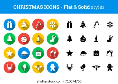 Christmas icon set – flat and solid style