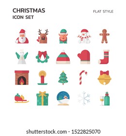 Christmas icon set flat style isolated on white background vector illustration