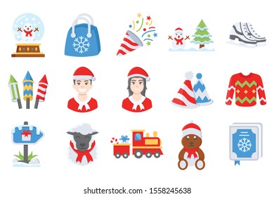 Christmas icon set flat style 3. Vector illustrations.