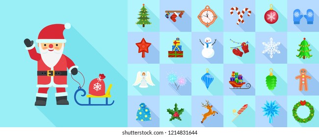 Christmas icon set. Flat set of christmas vector icons for web design