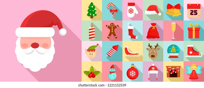 Christmas icon set. Flat set of christmas vector icons for web design