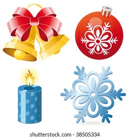 Christmas icon set of four element - bell candle snowflake ball