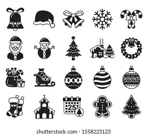 Christmas icon set glyph style 1. Vector illustrations.