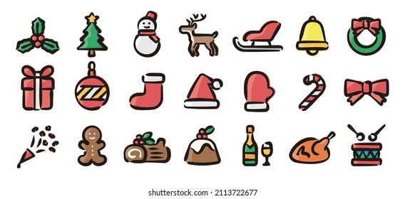 Christmas icon set for graphic (Hand draw color version)