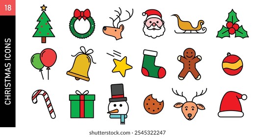 christmas icon set graphic illustration colored drawing art