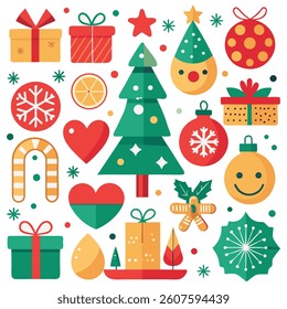 Christmas icon set with holiday symbols like Santa snowman tree and gifts