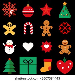 Christmas icon set with holiday symbols like Santa snowman tree and gifts