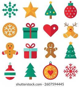 Christmas icon set with holiday symbols like Santa snowman tree and gifts