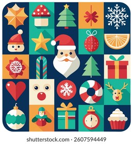 Christmas icon set with holiday symbols like Santa snowman tree and gifts