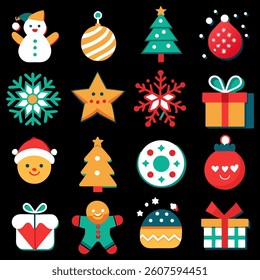 Christmas icon set with holiday symbols like Santa snowman tree and gifts