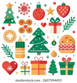 Christmas icon set with holiday symbols like Santa snowman tree and gifts