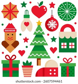 Christmas icon set with holiday symbols like Santa snowman tree and gifts