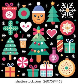 Christmas icon set with holiday symbols like Santa snowman tree and gifts