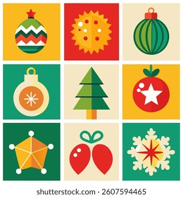 Christmas icon set with holiday symbols like Santa snowman tree and gifts