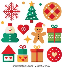 Christmas icon set with holiday symbols like Santa snowman tree and gifts