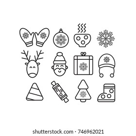 Christmas icon set. Christmas icons vector. Santa Claus, reindeer, xmas tree, ball, snowflake, stocking, cup. Stock vector