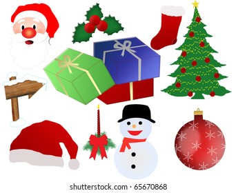 Christmas icon set isolated on white, vector illustration