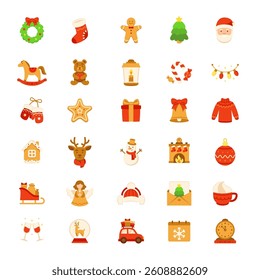 Christmas icon set. Isolated winter vector signs.