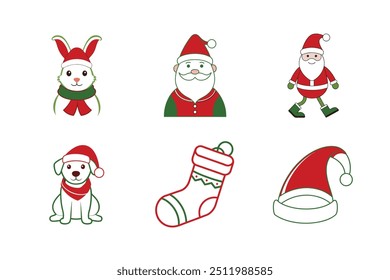 Christmas Icon set line art vector illustration , Christmas day celebration vector icon elements