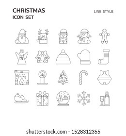 Christmas icon set line style. Vector illustration