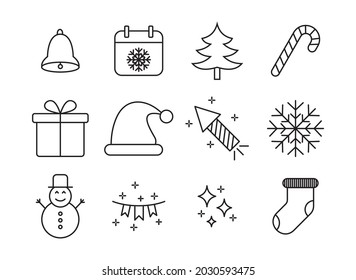 Christmas icon set. New year line icon symbol vector illustration