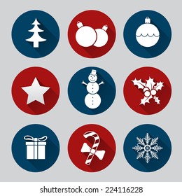 Christmas icon set of nine flat style