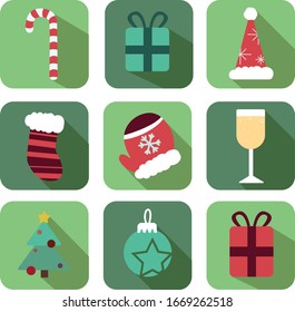 Christmas icon set on green background