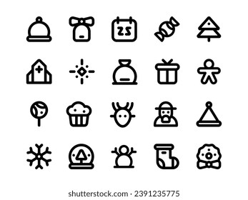 Christmas Icon Set Outline Style. Religion and Cultural Icons Collection is Perfect for Websites, Landing Pages, Mobile Apps, and Presentations. Suitable for User Interface or User Experience UI UX.