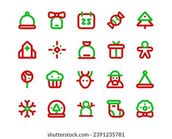 Christmas Icon Set Outline Two-tone Style. Religion and Cultural Icons Collection is Perfect for Websites, Landing Pages, Mobile Apps, and Presentations. Suitable for UI UX.