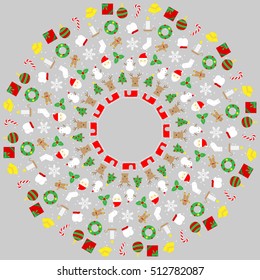 Christmas icon set pattern circle shape isolated on grey color background, with copy space center
