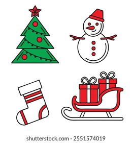 Christmas Icon Set red and green Design Element  Vector