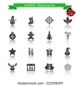 Christmas Icon Set with reflection - 16 ICON SET