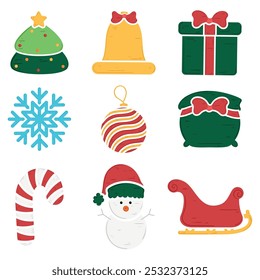 Christmas icon set with reindeer, sleigh, and gifts, Vector