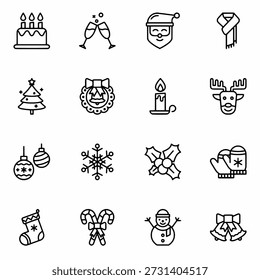 Conjunto de iconos de Navidades con Santa, árbol, regalo y Elementos de nieve