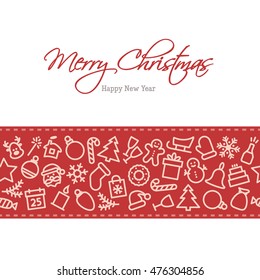 Christmas icon set seamless pattern. Xmas and winter holidays elements background. Flat design vector texture.