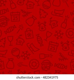 Christmas icon set seamless pattern. Xmas and winter holidays elements background. Flat design vector texture.