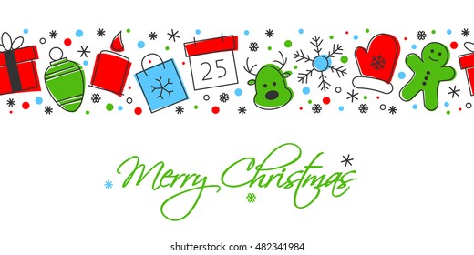 Christmas icon set seamless pattern. Xmas and winter holidays elements background. Flat design vector texture.