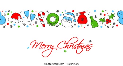 Christmas icon set seamless pattern. Xmas and winter holidays elements background. Flat design vector texture.