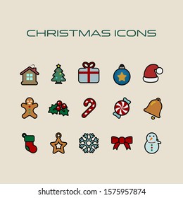 Christmas icon set simple flat style Christmas symbols.