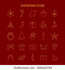 CHRISTMAS  ICON SET SIMPLE LINE RED BACKGROUND 