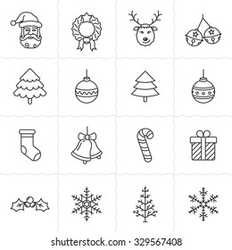 Christmas icon set. Simple outlined icons. Linear style