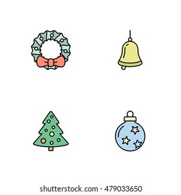 Christmas icon set. Simple outlined icons. Linear style