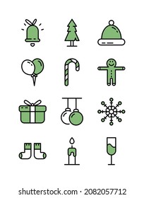 Christmas icon set. such as gift, snow, lamp, tree candle, etc. editable stroke. best used for web, banner, flayer or application. vector illustration EPS 10 File Format