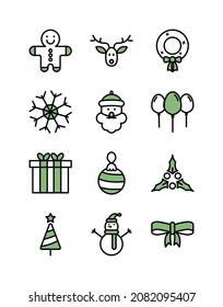 Christmas icon set. such as snowman, lamp, tree, etc. editable stroke. best used for web, banner, flayer or application. vector illustration EPS 10 File Format