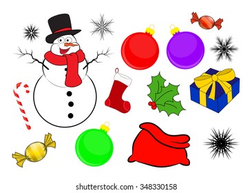 Christmas icon set, symbol, design. Winter vector illustration isolated on white background.