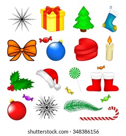Christmas icon set, symbol, design. Winter vector illustration isolated on white background.