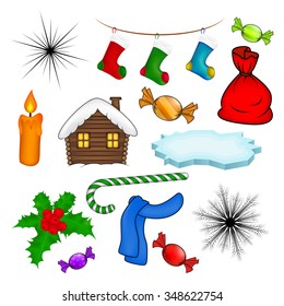 Christmas icon set, symbol, design. Winter vector illustration isolated on white background.
