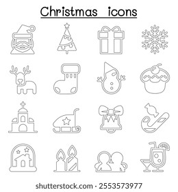 Christmas icon set in thin line style